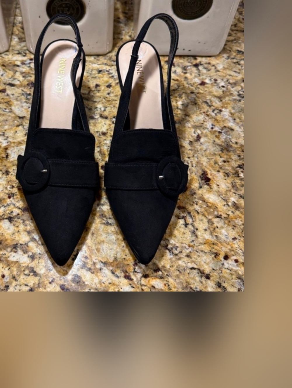 Nine West Nataly Black Suede Slingback Pointed Toe Buckle Pumps Size 9 1/2 M - Picture 7 of 9